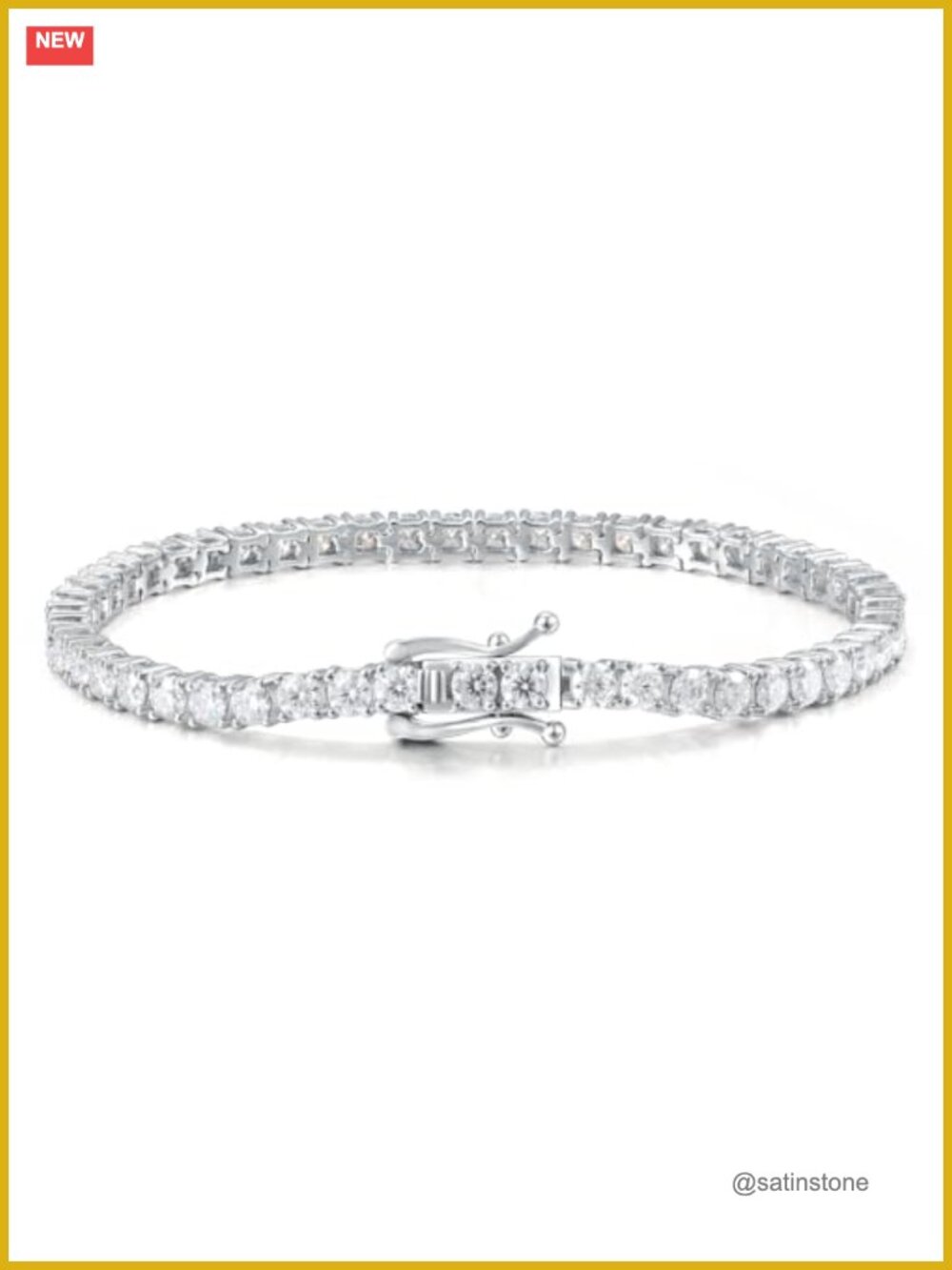 Moissanite Tennis Bracelet 18K White Gold Plated Silver Double Safety Clasp